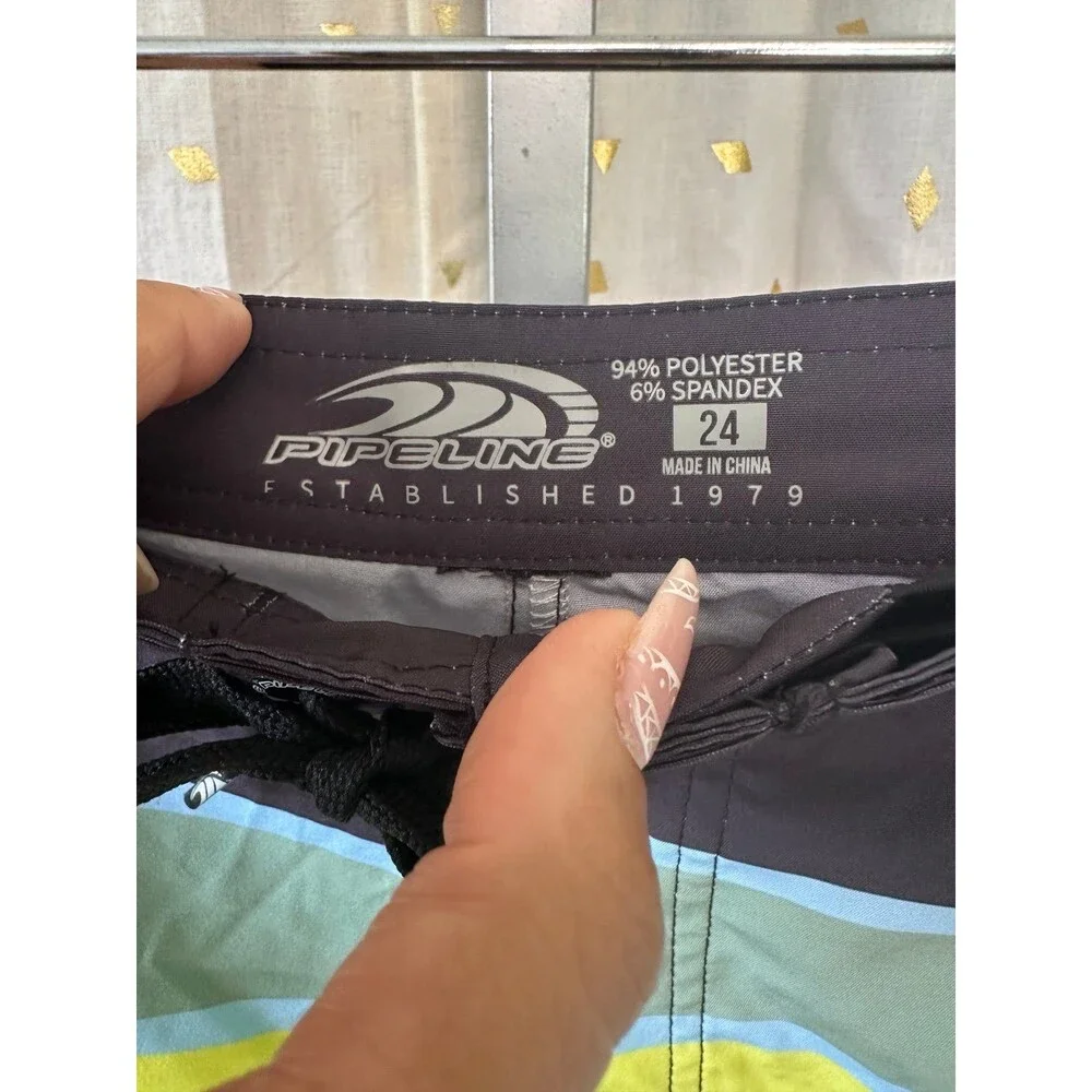 Pipeline Boys Hawaiian Inspired Tropical Leaves Lightweight Board Swim Shorts 24